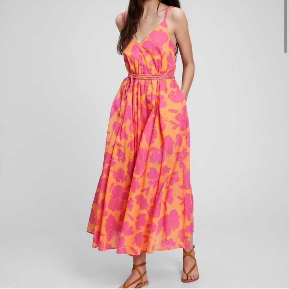 Floral orange and pink maxi dress